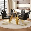 FURNIinspire Dining Sets Dining Table Set, 42" Round Black Sintered Stone Dining Table And 6 Black Dining Chairs With Golden Stainless Steels Legs - 2 of 4