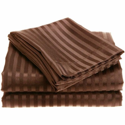 4-piece Premium Hotel Quality Striped Bed Sheet Sets - 78in W x 80in L, Chocolate