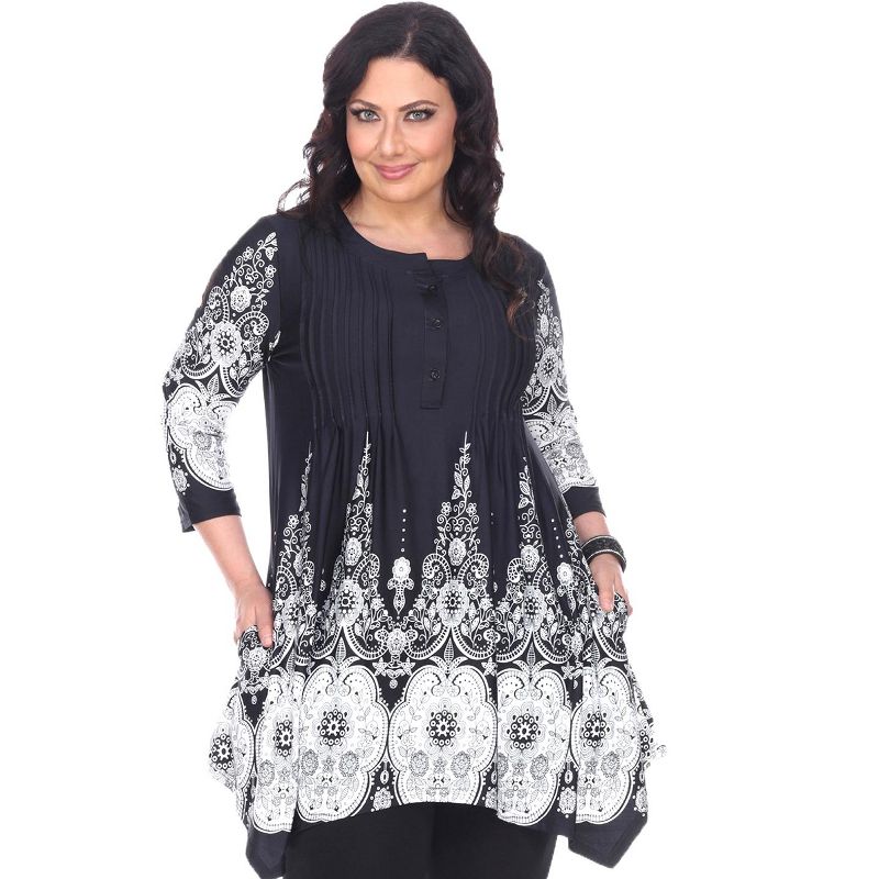 Women's Plus Size 3/4 Sleeve Printed Dulce Tunic Top - White Mark, 1 of 4