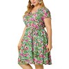Agnes Orinda Women's Plus Size Casual Floral Tie Waist Short Sleeve Knee Length A Line Dresses - 2 of 4