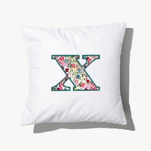 Personalization Mall Boho Floral Initial Embroidered Applique Throw Pillow - 1 of 3