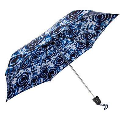 ShedRain Mini Manual Compact Umbrella - Blue Tie-Dye: Shibori Pattern, Telescoping Shaft, Polyester Canvas - image 3