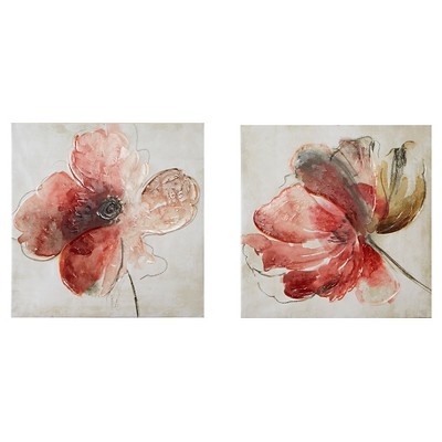 (Set of 2) 24" Square Lovely Blooms Hand Embellished Canvas Pink