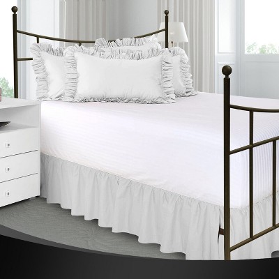 White Cotton Blend Queen Ruffled Bed Skirt with Split Corners