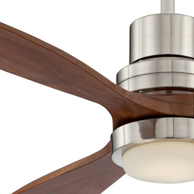 52" Brushed Nickel Walnut Wood Ceiling Fan with LED Light and Remote