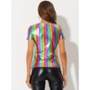 Allegra K Women's Party Metallic Short Sleeve Textured Shiny T-shirts - 4 of 4