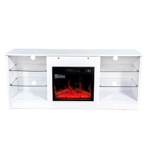 Fireplace TV Stand With 18 Inch Electric Fireplace Heater Media TV Console With Adjustable Glass Shelves Storage Cabinets - 1 of 4