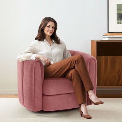 CAVINAS Teddy Fabric Barrel Swivel Accent Chair with Curved Backrest,Upholstered Swivel Living Room Chairs,Reading Chairs for Living Room