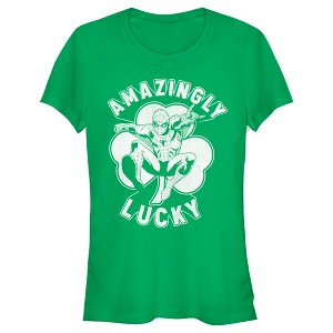 Juniors Womens Marvel St. Patrick's Day Spider-Man Lucky Clover T-Shirt - 1 of 4