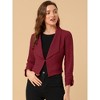 INSPIRE CHIC Women's Regular Fit Notched Lapel Ruched Sleeve Business Crop Blazer - 2 of 4