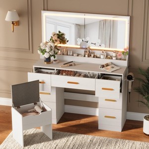 Vanity Desk with Large Mirror and Lights, 3 Lighting Modes Adjustable Brightness, Vanity Table with Power Outlet & 8 Drawers for Bedroom - 1 of 4