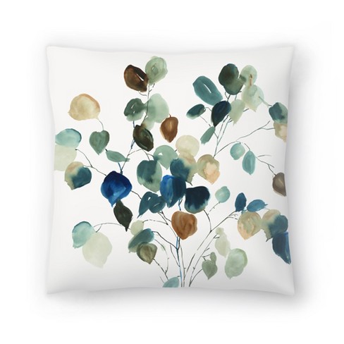 18X18 GREEN WHITE LEAVE BOTANICAL WATERCOLOR INDOOR OUTDOOR THROW