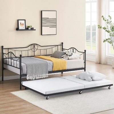 Homhougo Twin Daybed with Trundle, Metal Day Beds Twin Size, Sofa Bed for Living Room and Guest Room