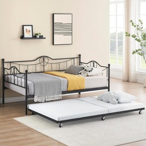 Homhougo Twin Daybed with Trundle, Metal Day Beds Twin Size, Sofa Bed for Living Room and Guest Room - 1 of 4
