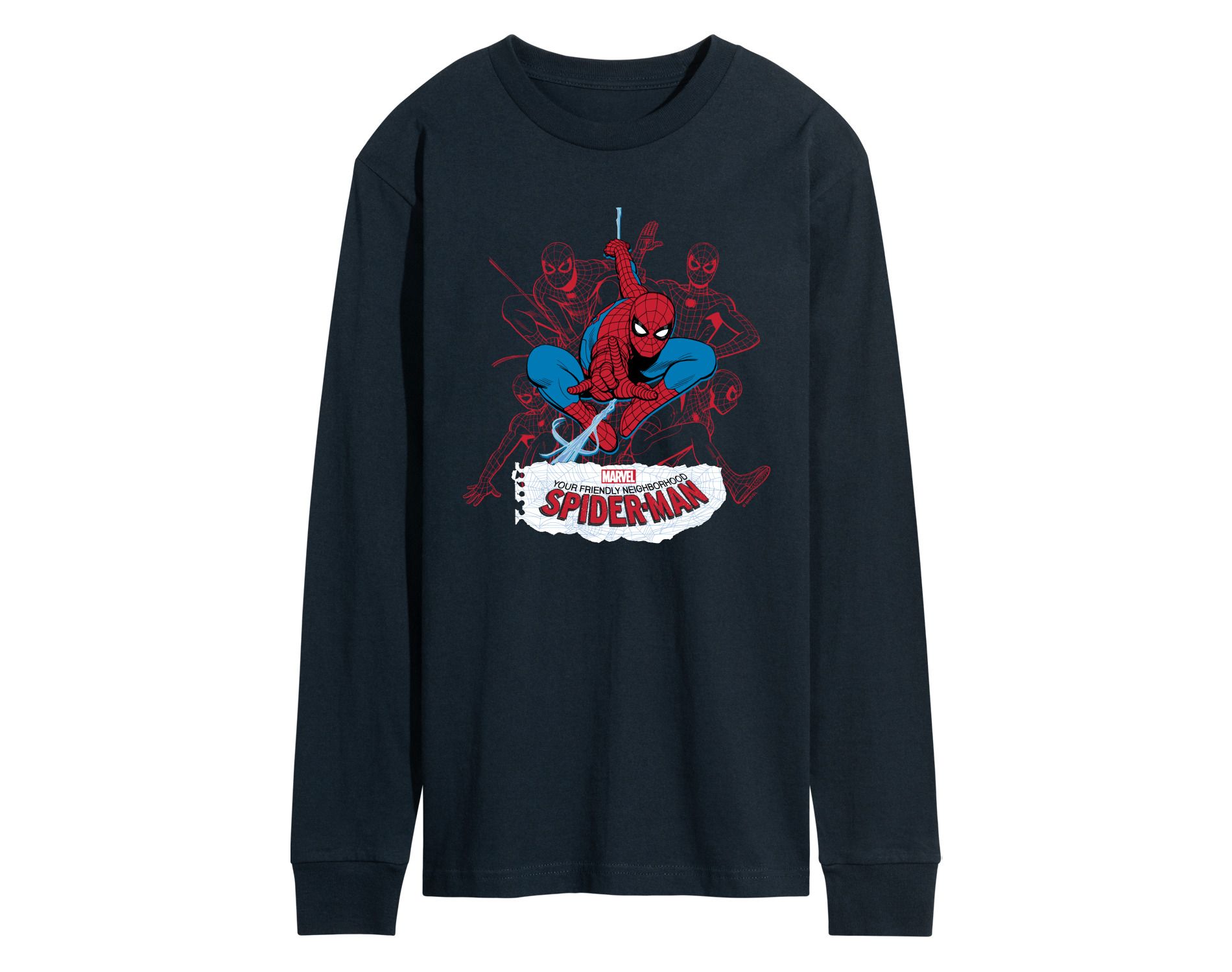 Men's Spider-Man Line Cluster Long Sleeve Graphic T-Shirt - Navy - Large