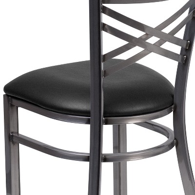 Black Metal Cross Back Side Chair with Vinyl Seat