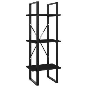 vidaXL Black Free-Standing 3-Tier Book Cabinet with Engineered Wood and Metal Accent - Modern Home Décor Bookshelf with Ample Storage - 1 of 4