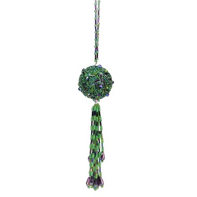 Allstate Floral 9" Green Beaded and Sequined Ball With Tassels Christmas Ornament