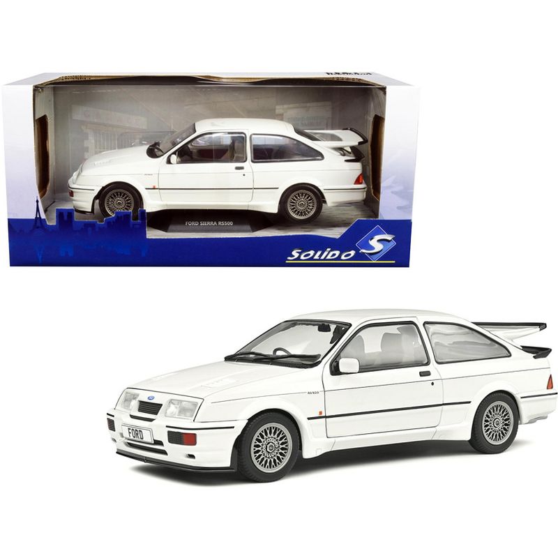 1987 Ford Sierra RS500 RHD (Right Hand Drive) White with Black Stripes 1/18 Diecast Model Car by Solido, 1 of 7
