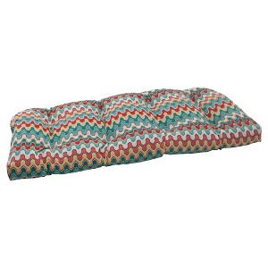 Outdoor Wicker Loveseat Cushion - Red/Turquoise Chevron