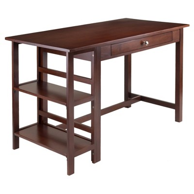 Velda Writing Desk Walnut - Winsome: Hardwood & MDF, Side Shelves, Modern Style