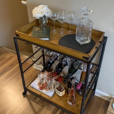 Maresal Bar Cart Black/natural - Aiden Lane : Target