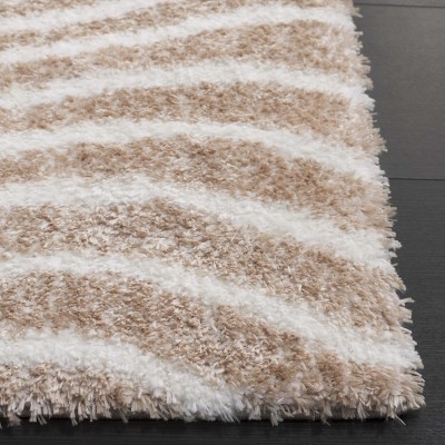 Gold and Ivory Striped Shag Area Rug, 4' x 6'
