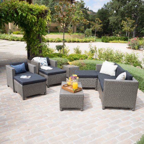 Puerta 10pc Wicker Sofa Collection Mixed Black Dark Grey