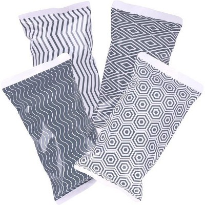 TruHealth 4 Pack Small Reusable Ice Packs for Lunch Box, Bag or Cooler, Long Lasting, BPA Free, Grey Prints
