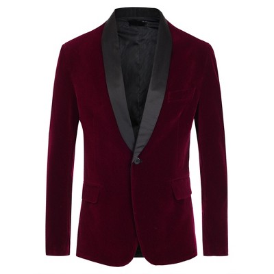 INSPIRE CHIC Men's Slim Fit One Button Shawl Lapel Wedding Tuxedo Velvet Blazer