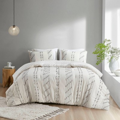 Ivory Cotton Jacquard Full Comforter Set with Reversible Design