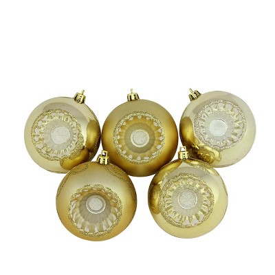 Northlight 5ct Shatterproof Shiny and Matte Retro Reflector Christmas Ball Ornament Set 3.25" - Gold