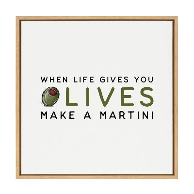 24" x 24" Sylvie Cocktail Quote Olive Martini Framed Canvas by the Creative Bunch Studio Natural - Kate & Laurel All Things Decor