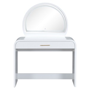 AZL1 Life Concept Dressers Elegant Curved Vanity with Smart Mirror Multi Functional Design Table for Bedroom, White, 39"*20.1"*52.7" - 1 of 4