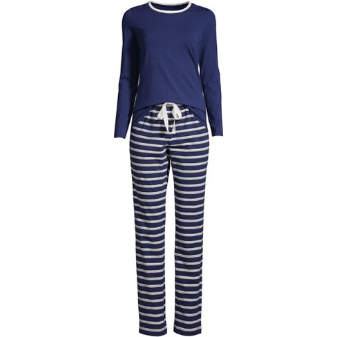 Lands' End Women's Knit Pajama Set Long Sleeve T-shirt And Pants