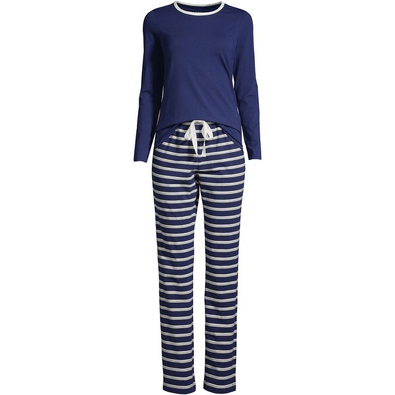 Lands' End Women's Knit Pajama Set Long Sleeve T-Shirt and Pants, 4 of 5
