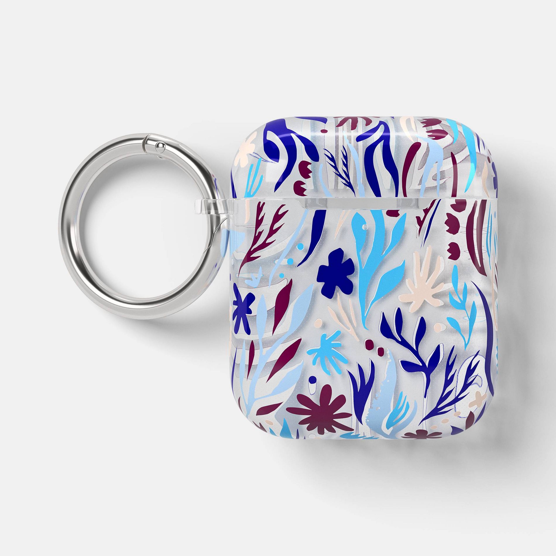 AirPods (1/2 Generation) Case - heyday™ Botanical Blue: TPU Lightweight Design, With Carabiner