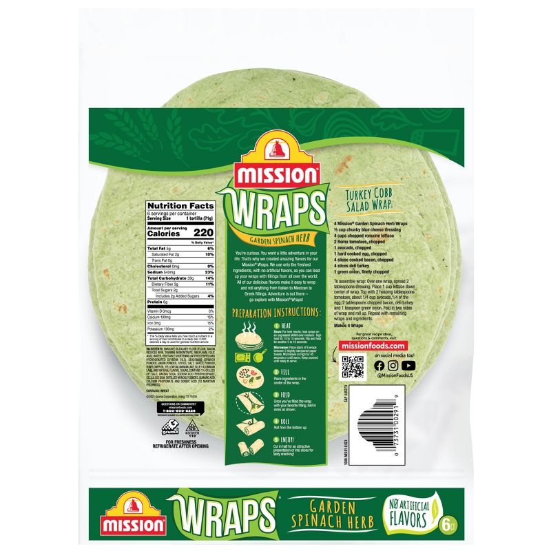 Mission Large Garden Spinach &#38; Herb Wrap Tortillas - 15oz/6ct, 2 of 8