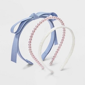 Girls' 3pk Bow and Pearl with Eyelet Headband Set - Cat & Jack™: Fashion Hair Accessories, Recycled Polyester - 1 of 3