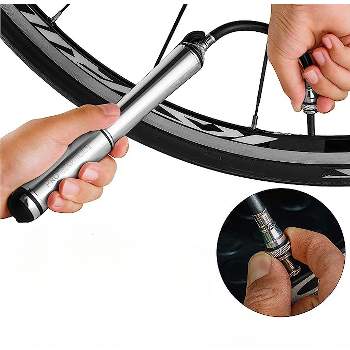 PRO BIKE TOOL Mini Bike Pump Fits Presta and Schrader valves, Silver