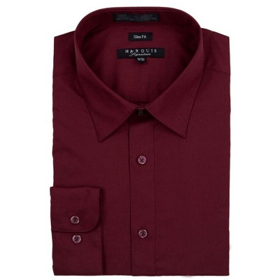 Marquis Men's Burgundy Long Sleeve With Slim Fit Dress Shirt 18.5 / 34-35 :  Target