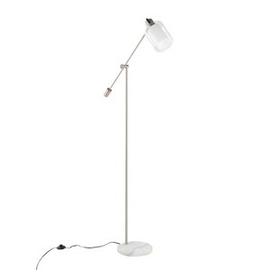 LumiSource Marcel Contemporary Glam Floor Lamp in White Marble/Nickel Metal with Clear and Frosted Glass Shade - 1 of 4