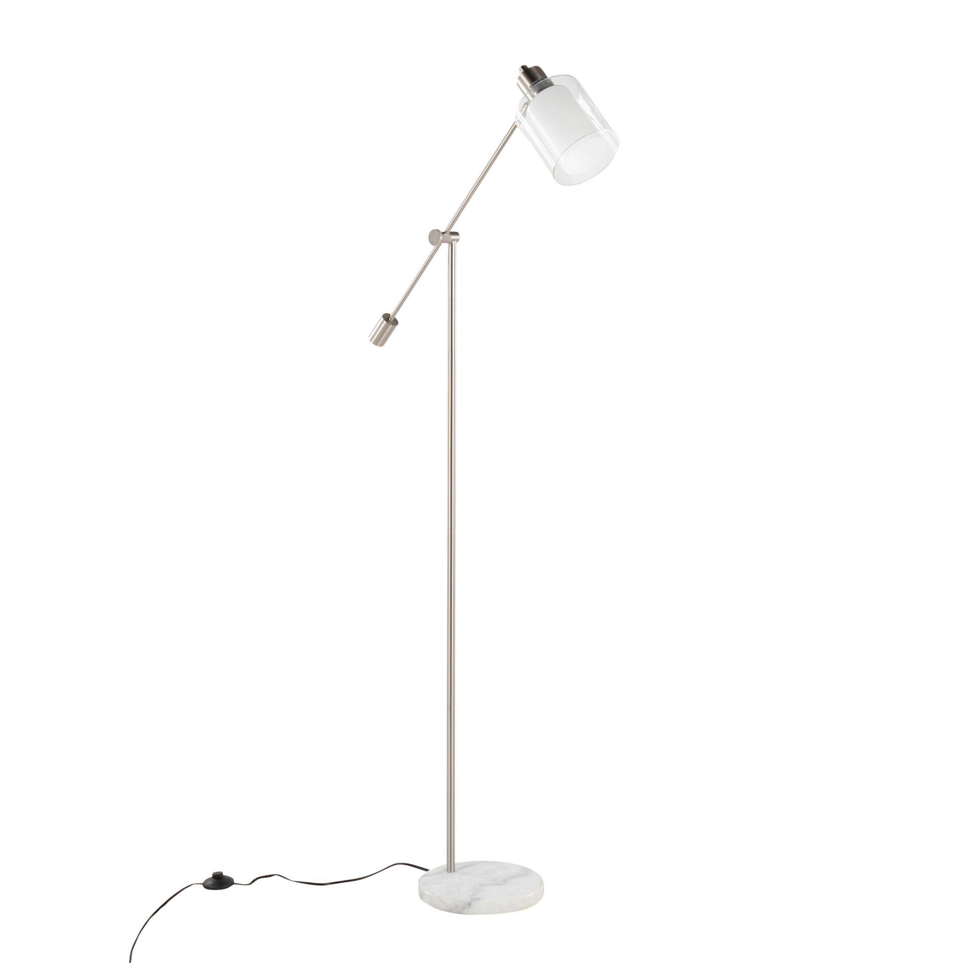 LumiSource Marcel Contemporary Glam Floor Lamp in White Marble/Nickel Metal with Clear and Frosted Glass Shade