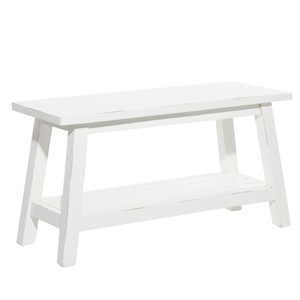 Farmhouse Solid Wood Bench White - Olivia & May: Vintage Style, 2-Seater, No Assembly Required - 1 of 4