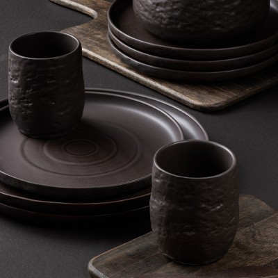 Black Ceramic 16-Piece Stoneware Dinnerware Set, Service for 8