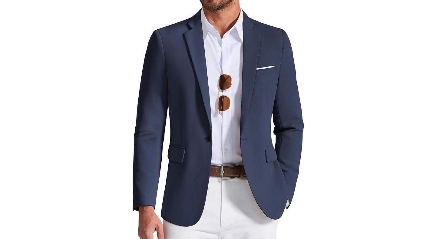 Мужской пиджак COOFANDY Suit Jacket Casual Sport Coat for Men One Button Blazer Jackets Navy Blue, цвет: Тёмно-синий — фото 1