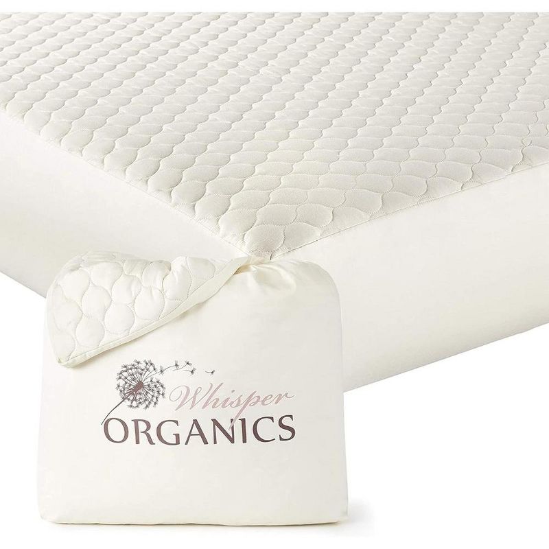 Whisper Organics, 100% Organic Cotton Mattress Protector, a Breathable, Quilted, Fitted Mattress Pad Cover, GOTS Certified, Ivory Color, 1 of 7