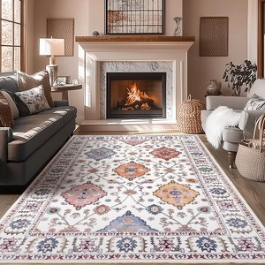 LOVEVOOK 5x7 ft Vintage Area Rugs for Living Room, Non-Slip Bedroom Floral Rug, Modern Oushak Carpet Machine Washable Rugs for Office Dining Room - 1 of 4