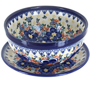 Blue Rose Polish Pottery 454-195 Vena Berry Bowl with Saucer - 1 of 1