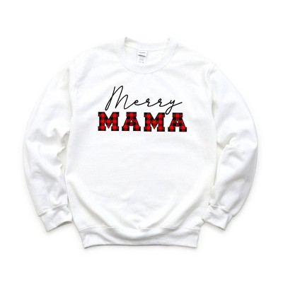 Simply Sage Market Women's Graphic Sweatshirt Merry Mama Buffalo Plaid